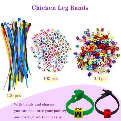 100 Pcs Adjustable Chicken Leg Bands with Charms Accessories | Colorful Poultry Identification Leg Bands for Turkey Duck Goose Bird