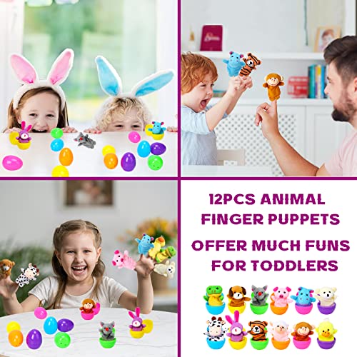 12pcs Easter Eggs Filled with Finger Puppets | for Easter Basket Stuffers, Easter Eggs Hunt, Easter Party Favor, Easter Gift for Kids - style: 12pcs
