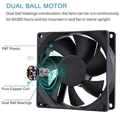 GDSTIME 4500RPM 80mm x 25mm 12V High Speed Dual Ball DC Cooling Fan 2 Pin | Big Airflow, Brushless, PC Computer Case Power Supply Fan, for Wine Cooler, Amplifiers, RV Fridge, Incubator, Electronics - size: 80x25mm