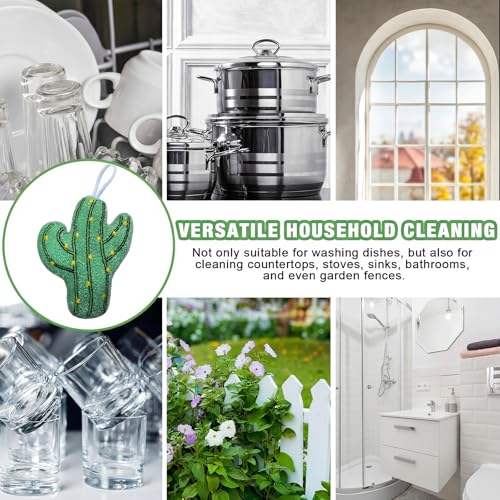 12 Pcs Cactus Sponge Dish Scrubber Dual Sided Non Scratch Dish Washing Scrubbers Reusable Household Cleaning Kitchen Tools for Dishwashing Washing Dishes Cookware Tubs Sinks - style: Cactus