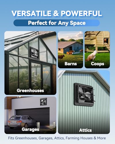 12” Wall Mounted Shutter Exhaust Fan - EC Motor, Remote ＆ Speed Controller, Aluminum Auto Shutter Ventilation Fan, Energy Efficient Low Noise Attic, Coops, Greenhouse, Barn, Garage, Shed Ventilator - size: 12"