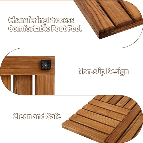 Utoplike Teak Wood Bath Mat, Shower Mats for Bathroom 32 x 20 inch Large | with Non-Slip Pads, Wood Floor Sturdy Mat for Inside Shower, Luxury Spa Home or Outdoor - size: 32" x 20" (Rectangular)