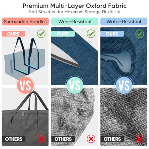BALEINE Extra Large Storage Tote with Zippers & Carrying Handles, Heavy-Duty Oxford Fabric Moving Bags for Laundry, Space Saving, Storage, 2-Pack, Denim Blue - color: Blue, size: 2-Pack