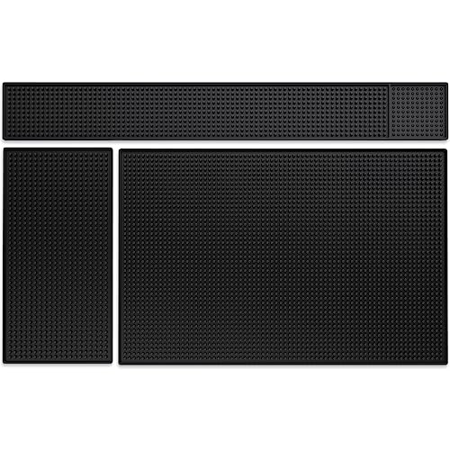 3PCS Black Rubber Bar Service Spill Mat, Bar Mat Set for Countertop | Flexible Barber Station Mat, Waterproof Home Bar Mats Restaurant Service Mat Nonslip Drying Mat - 24x3 & 18x12 & 12x6inch - size: Set of 3 Sizes