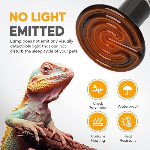 HealSmart 50W Reptile Heat Lamp Ceramic Heat Emitter, No Light Emitting Heat Bulbs, Suitable for Snake/Lizard/Spider, Plant Growth and Incubating Chicken, 2-Pack - size: 50 Watts, style: D-75mm (2.95")