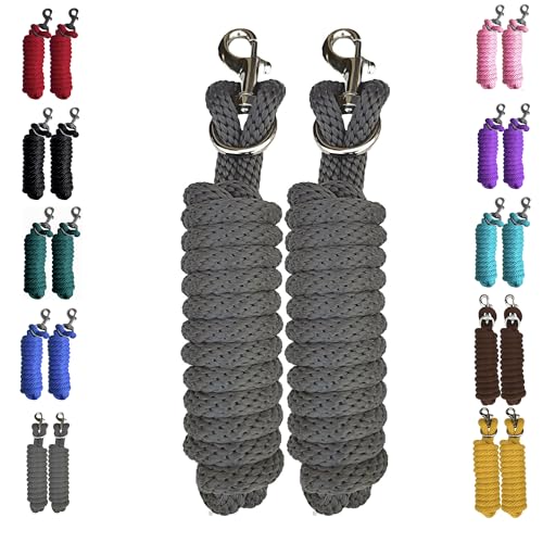 Majestic Ally Pack of 2 Solid Poly Lead Rope for Horses & Livestock – 10 Foot Long and 5/8 inch Thick - Replaceable Heavy-Duty Bolt Snap – Handmade – Soft, Broken in Feel (Dark Gray) - color: Dark Gray