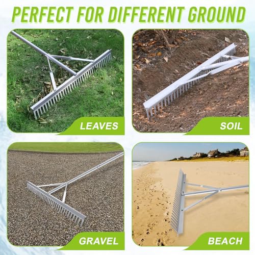 36 Inch Aluminum Landscape Rake | Garden Rake, Heavy Duty, Metal Construction, Loosening Soil - style: 36 Inch Landscape Rake