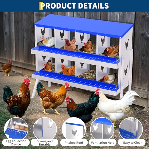 Garvee Chicken Nesting Box, 8 Compartment Nesting Boxes for Chickens, Easy to Clean and Install, Chicken Laying Boxes for Chicken Coop to Protect Eggs - with Bracket Legs, Blue - color: blue, size: 8 holes with legs