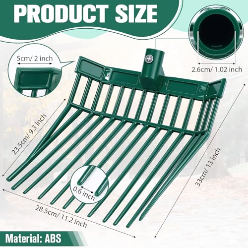 Lasnten 6 Pack Manure Fork Replacement Heads 12 Tines Heavy Duty Pitchfork Heads with Screws & Nuts Durable Horse Manure Rake for Picking up Grass Hay Animal Waste (Green) - color: Green