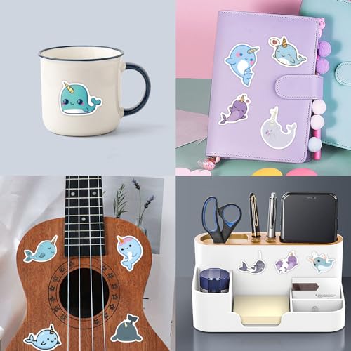Cute Narwhal Stickers Cartoon Animal Decals for Kid Teen Water Bottle 60PCS | Waterproof Vinyl Kawaii Animals Sticker for Laptop Skateboard Phone Cute Gifts for Adult Decal Party Supplies Teachers Reward - color: Narwhal