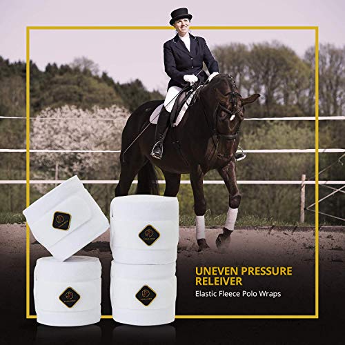 Classic Bandage for Horses, Distributes Pressure Evenly Therapeutic Breathable Fleece Material, Stretchy, Provides, Leg Protection and Support - White - (4 Units per Pack) - color: White, size: 4 Pack