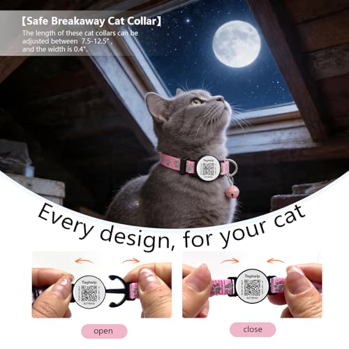 Smart QR Code Cat Collar 2-Pack: Your Cat's Digital Safety Profile, Breakaway Reflective Collar with Instant Email Alert When Scanned (Pink & Purple A) - color: Paw pattern - Pink & Purple