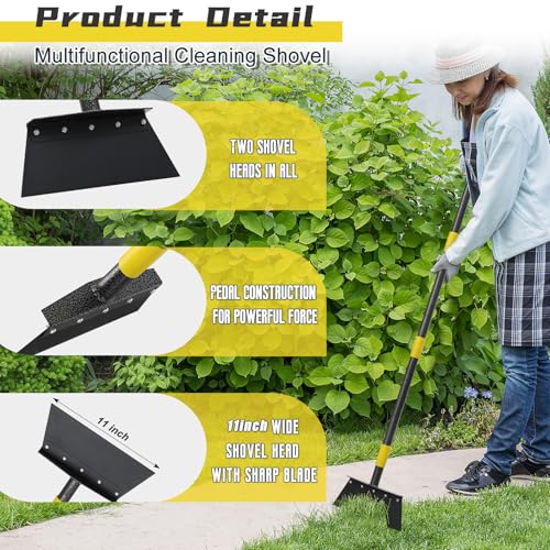 Multifunctional Flat Shovel, 88" Long Handle Manual Weeder, Heavy Duty Metal Floor Scraper Ice Chopper Snow Shovel Spade Garden Tool for Digging, Weeding,Scraping, Ice Remove, Lawn Edging