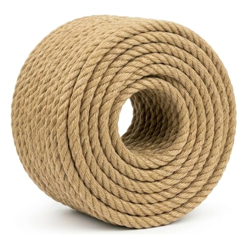 Natural Jute Rope (1/2 Inch x 100 Feet) Thick Hemp Rope Twisted Manila for DIY Crafts, Deck Railings, Hanging Swing, Nautical Decorating - size: 1/2 Inch x 100 Feet
