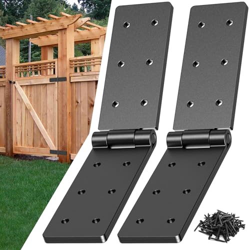 Heavy Duty Gate Hinges 270° Adjustable, 2-Pack for Wood Fence Barn Door | Double layer folding butt hinges, screws included, heavy duty steel, for wood fence barn gate - color: 2 pack Black