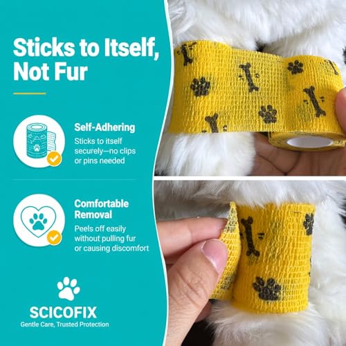 Dog Bandage Wrap, 6 Rolls 2" x 5 yd Bone Print Pet Tape | Dog wrap bandage for paw & leg care, minor wounds, hotspots, broken nails, gauze pads & licking protection - color: BO-6ROLL-2IN