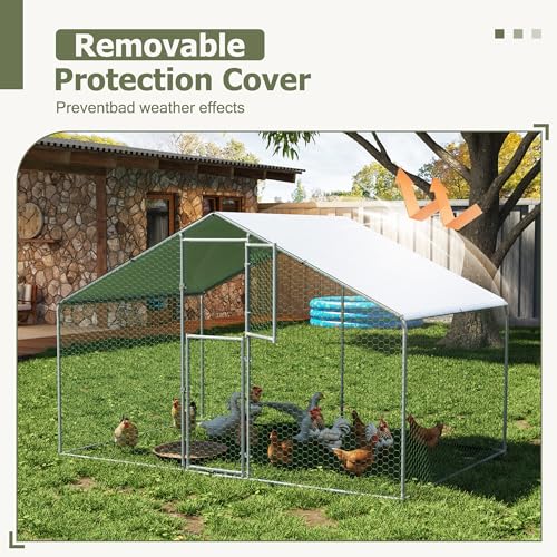 Large Metal Chicken Coop,19.7x9.8x6.4 FT Chicken Run for Yard with Waterproof & Anti-UV Cover,Walk in Chicken Pen with Feeding Door (6.6 * 9.8 * 6.4 ft) - size: 118.1"L x 78.7"W x 76.8"H
