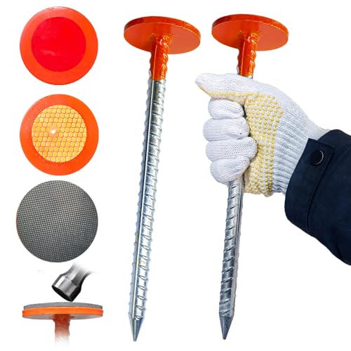 Rebar Survey Marker Stakes, 12 Inch Long - 1.35 LB Heavy Duty, Hi-Vis Orange (2 Pack) Building line Marker Posts are Suitable for Paving Stones, Gardens, Lawn Edges, and Weed barriers