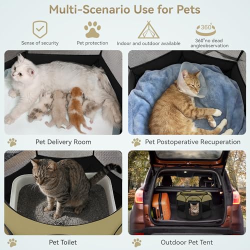 Siedihit Puppy Playpen for Small Dog Cat, Dogs Tent Crate Cage | Indoor/Outdoor, Portable Pop Up Dog Kennel with Carrying Bag for Rabbits(Black Khaki, Small) - color: Black Khaki