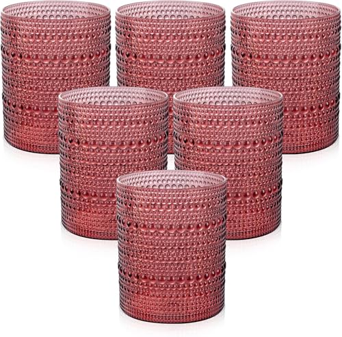 18PCS Hobnail Plastic Drinking Glasses 14 oz Burgundy Cups for Party | Vintage Glasses Mixed Drinkware Sets, Clear and Sturdy, Disposable yet Stylish, Perfect for Beer, Whiskey, Juice, Cocktails - color: Burgundy, size: 3.93 inch*3.14 inch