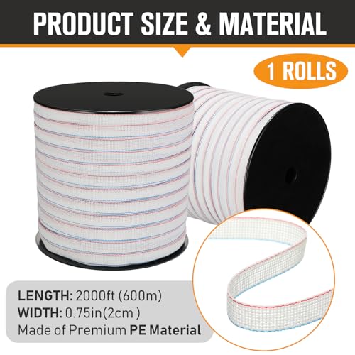 1 Roll 3/4 Inch x 2000 ft Electric Fence Tape for Livestock Polytape Fencing Horse Fence with High Visibility - color: White, size: 3/4 Inch X 2000 ft