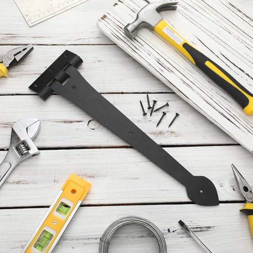 2 Pack 15 Inch Heavy-Duty T-Shape Strap Hinge with Screw Black Powder Coated Wrought Iron Spade Tip Strap Door Gate Hinges for Shed Barn Fence Blind Shutter Wood Frame Doors (Classic Style)