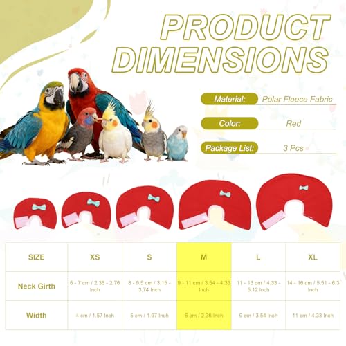 Bird Collars, Bird Cone Collar Protective Recovery Cones, Soft Adjustable Anti-Bite Feather Neck Protector (Red, M, 3 Pcs), Intended for Budgie/Cockatiel/Lovebirds - color: Red, size: M
