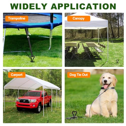 Eurmax USA 4 Pack Heavy Duty Ground Stakes,Industrial Grade Spiral Steel Screw-in Trampoline Anchors with 4 Reinforced Straps,High Wind Stabilizing Kit for Dog Tie-Out,Canopies,Sheds,Swing Sets,Black - color: Black, style: Triangle Head Pro