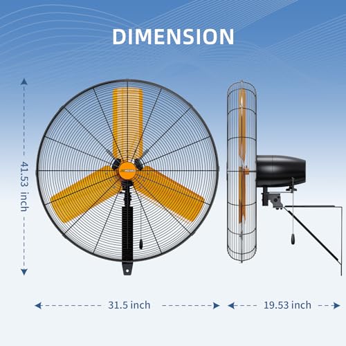30 inch Oscillating High Velocity Wall Mount Fan, 8550 CFM Industrial Heavy Duty Metal Wall Fans, 3 Speeds, Adjustable Height and Tilt, Commercial Shop Fan for Garage, Workshop - size: 30 inch - Indoor