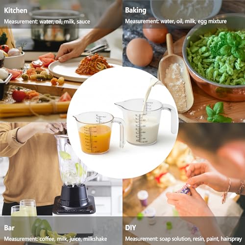 Laser-Etched Measuring Cup Set, 16 oz & 1 Cup Clear Plastic Liquid Measuring Cups, Permanent oz/cup/Tbsp/mL Markings, Food-Grade for Baking & Cooking - size: 16 fl oz & 8 fl oz