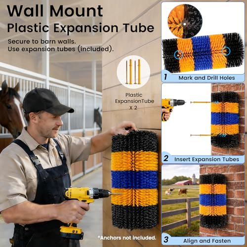 17" x 7.9" Livestock Scratching Brush for Horse, Wall-Mount Grooming and Massage Scratch Brushes for Cow Donkey Goats Horse Sheep, with 8 Screws for Back Itch Relief & Keep Cleaning (1Pcs) - size: 1 Count (Pack of 1)