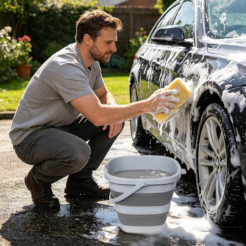 Collapsible Bucket, 2.6 Gallon 10L Mop Bucket for Cleaning, Car Washing, Portable Plastic Tub for Camping, RV, Beach, Fishing, Garden, Indoor and Outdoor Space Saving Wash Basin Ice Buckets - color: All Grey, size: 10L