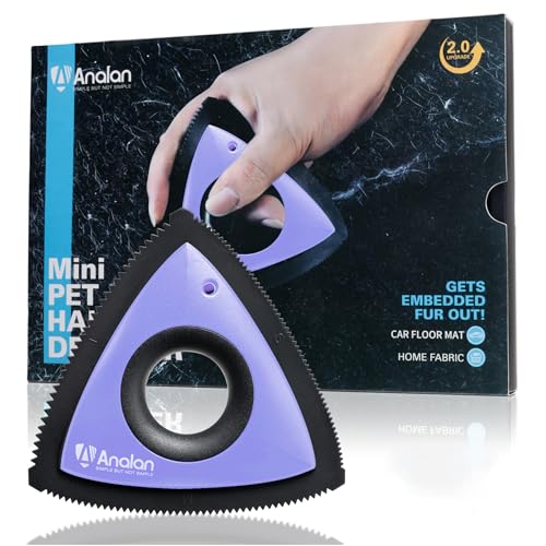 Analan Mini Pet Hair Remover for Car Detailing Dog Hair Tool Brush(Purple) | Deep Cleaning, Reusable Rubber, Gentle on Fabrics, Triangle Design For Car Interiors, Couch, Rugs, Carpet, Mats & Furniture - color: Purple