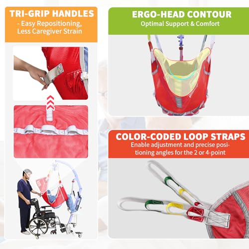 EZ Assistive Patient Lift Sling with Commode - Patient Lifting Slings for Transfer - Medical Full Body Straps for Elderly, Disabled,Nursing,Caregiver - SWL 500 lbs (Medium-Red-1 PC) - size: Medium-Red-1 PC