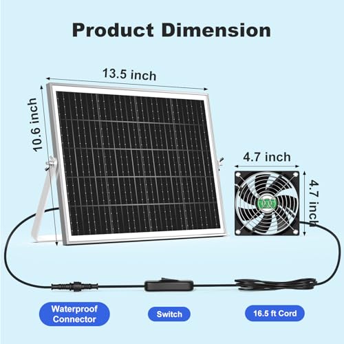 Solar Chicken Coop Fan 2 Kit, 20W Solar Powered Greenhouse Fan Outdoor Waterproof, Solar Exhaust & Intake Fans, Hi-Airflow for Shed Dog House Air Circulation Ventilation Cooling, No Battery - size: 4.7" Fan 2 Kit