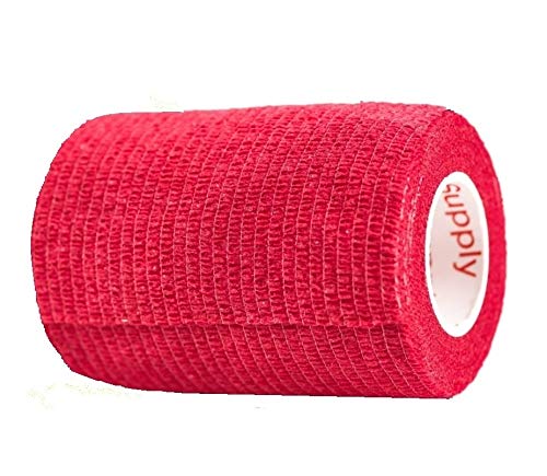 Vet Wrap Tape (Red) (2 Pack) (3 Inch x 15 feet) Self Adhesive Adherent Adhering Cohesive Flex Self Stick Bandage Grip Roll Dog Cat Pet Horse - color: Red, size: 2 Rolls