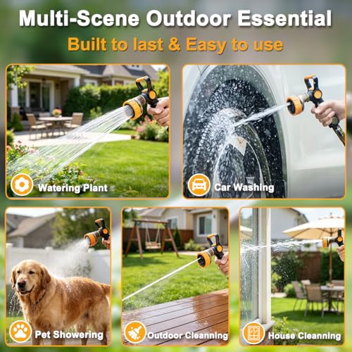 FANHAO Fireman Style Garden Hose Nozzle, Heavy Duty Metal Water Hose Nozzle | Thumb Control & Large Lever Control, 7 Adjustable Spray Patterns High Pressure Sprayer for Watering Plant, Car & Pet Washing