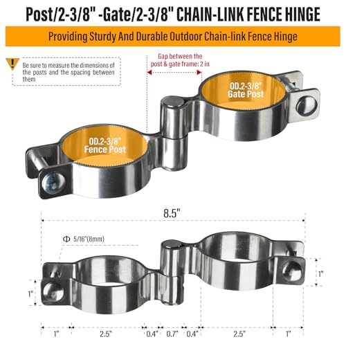 2 Pack 2-3/8" x 2-3/8" Chain Link Fence Gate Hinge, 304 Stainless Steel Heavy Duty Male Female Post Hinges with Bolts and Nuts - color: 2-3/8", size: 2-3/8"
