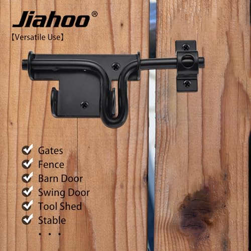 JIAHOO Slide Bolt Gate Latch, Heavy Duty Door Lock with Padlock Hole, Sliding Bolt Latch Hardware for Wooden Fence, Shed Door, PVC Fence, Barn Door, Thickened Steel, Black Finish | Sliding Bolt Latch Hardware, For Wooden Fence, Shed Door, PVC Fence, Barn