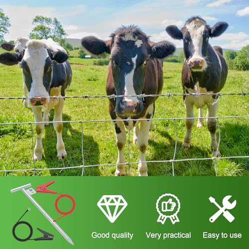 Electric Fence Wire Grounding Rod, Portable Ground Rod with Electric Fence Wire, Solar Electric Fence Lead Wire with Alligator Clip, for Energizer to Fence Wire & Ground System