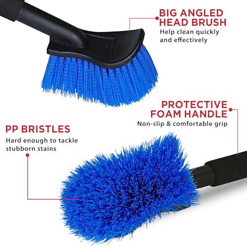 TAKAVU 17.5in Tire Brush, Stiff Bristle Long Handle, Heavy Duty (Blue) | Scrubs Sidewalls, Brake Dust & Wheel Wells on Cars, Trucks, RVs & Mats - color: Blue