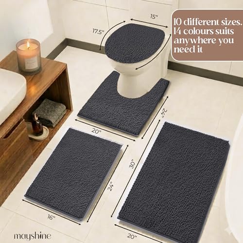 MAYSHINE Chenille Plush Extra Long Bath Mat Runner, 1 INCH Pile, Charcoal Gray, 59x31 inches, Machine Washable, Non-Slip - color: Charcoal Gray, size: 59"x31" Rectangular