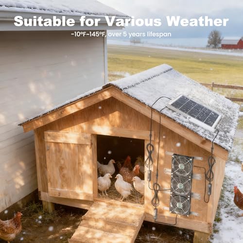 Solar Chicken Coop Fan 3 Kit, 25W Solar Powered Greenhouse Fan Outdoor Waterproof, Solar Exhaust & Intake Fans, Strong Airflow for Shed Dog House Circulation Ventilation Cooling, No Battery - size: 4.7" Fan 3 Kit