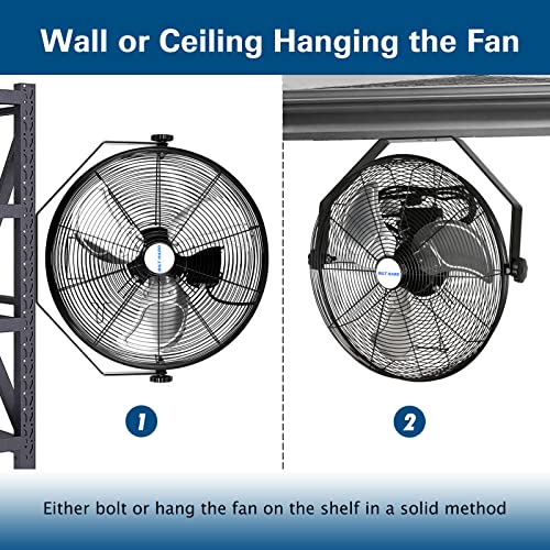 BILT HARD 18 inch Industrial Wall Fan, 4300 CFM, 3-Speeds High Velocity Wall Mount Fan with Sealed Motor, Heavy Duty Metal Barn Fans, 2 Pack - size: 18 inch