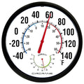 Circrane 13.25 Inch Round Thermometer with Hygrometer, Large Indoor Wall Patio Bimetal Weather Thermometer, No Battery Required, Black - color: Black