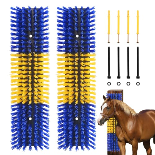 Livestock Scratch Brush for Cattle, Horses, Goats, Cow, Durable Scratching Brush, Massage Grooming Tool for Healthy Coat, Relieves Itching, Easy Install on Fence Posts(2pcs, Yellow) - color: Yellow, size: 2Pcs