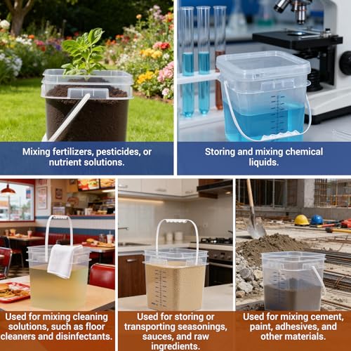 ASEVAT Square 1 Gallon Bucket with Lid, 5 Pack Clear Food Grade Storage Containers with Lids, Pail Container with Handle, Bucket for Cleaning Heavy-Duty Extra Durable BPA Free - size: 1 Gal