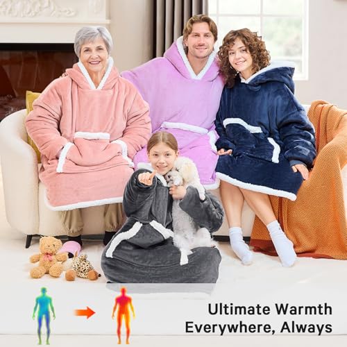 JOYWOO Wearable Blanket Hoodie,Oversized Cat Lovers Sweatshirt Blanket for Adult & Teens,Birthday Gifts for Teen Girls Boys Women 8-12,Cozy Sherpa Sweatshirt Blanket Giant Pocket Gifts,Grey Small - color: Grey, size: Kids