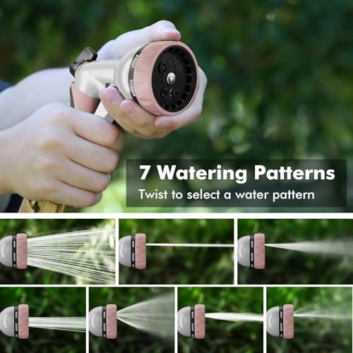 RESTMO Garden Hose Nozzle, Heavy Duty Water Hose Nozzle with 7 Adjustable Spray Patterns, High Pressure Hand Sprayer with Flow Control, for Watering Plants & Lawns, Washing Cars & Pets, Rose Gold - color: Rose Gold