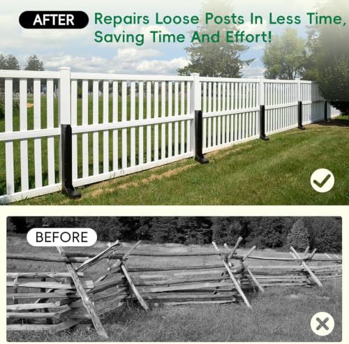 4 Pack Strong Fence Post Repair Kits with One-Piece Steel Anchor & Stakes | Easy to Install - Quick Fix Broken/Leaning Wood Posts Support, Heavy Duty Double-Layer Thickened Fence Post Anchors - color: Black